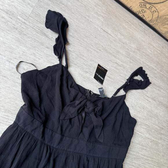 Forever 21+ Black Sleeveless Ruffle Hem Mini Dress Women’s Size 0X Bow Front NWT - Picture 3 of 7